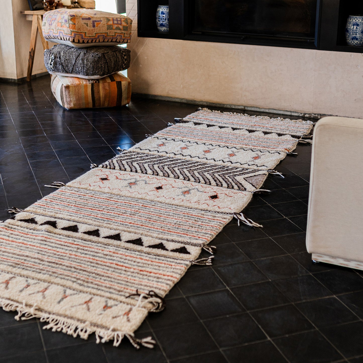 Colorful Azilal Runner Rug – Handmade Moroccan Wool Hallway Carpet with Berber Patterns