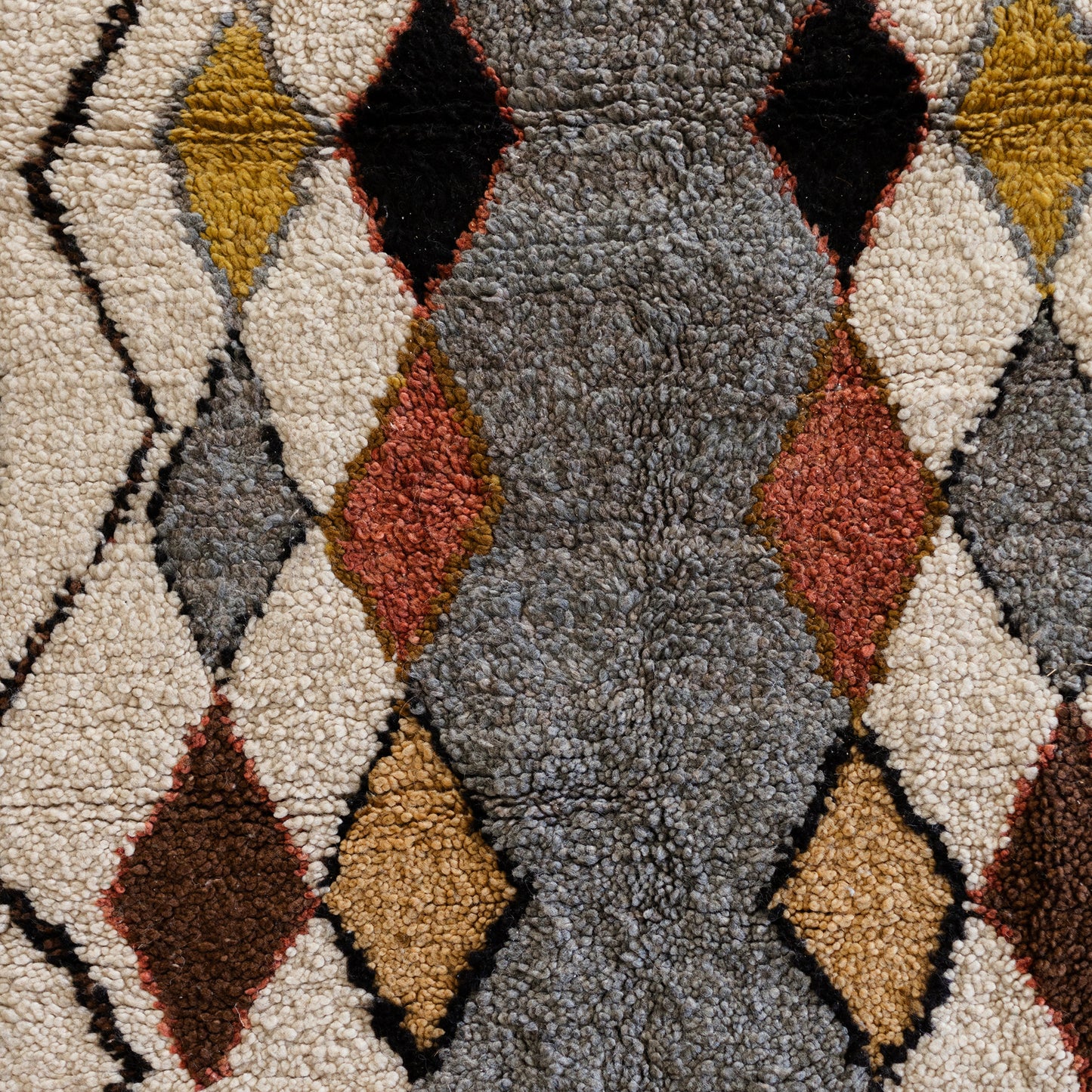 White Azilal Rug – Handmade Moroccan Wool Carpet with Multicolored Diamond Patterns