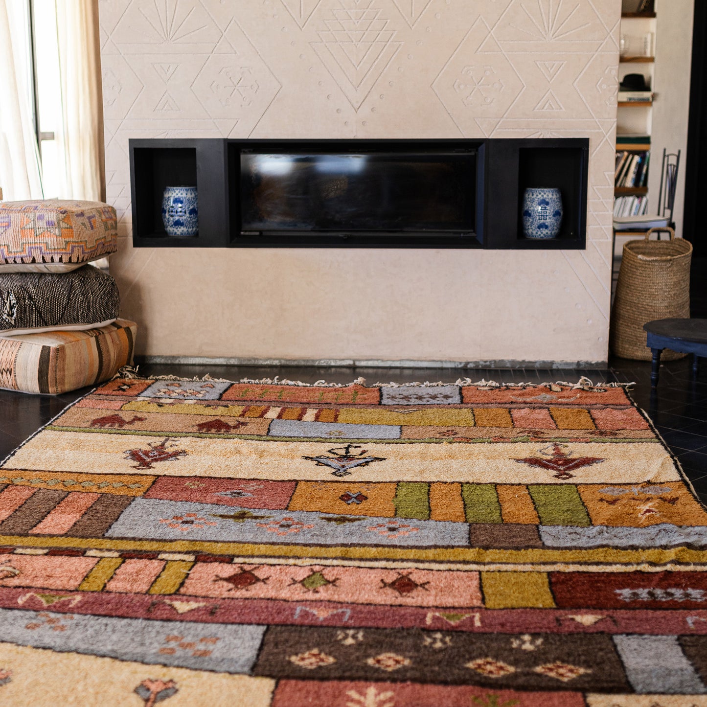 Large Azilal Rug – Handmade Moroccan Wool Carpet with Geometric Shapes and Berber Symbols
