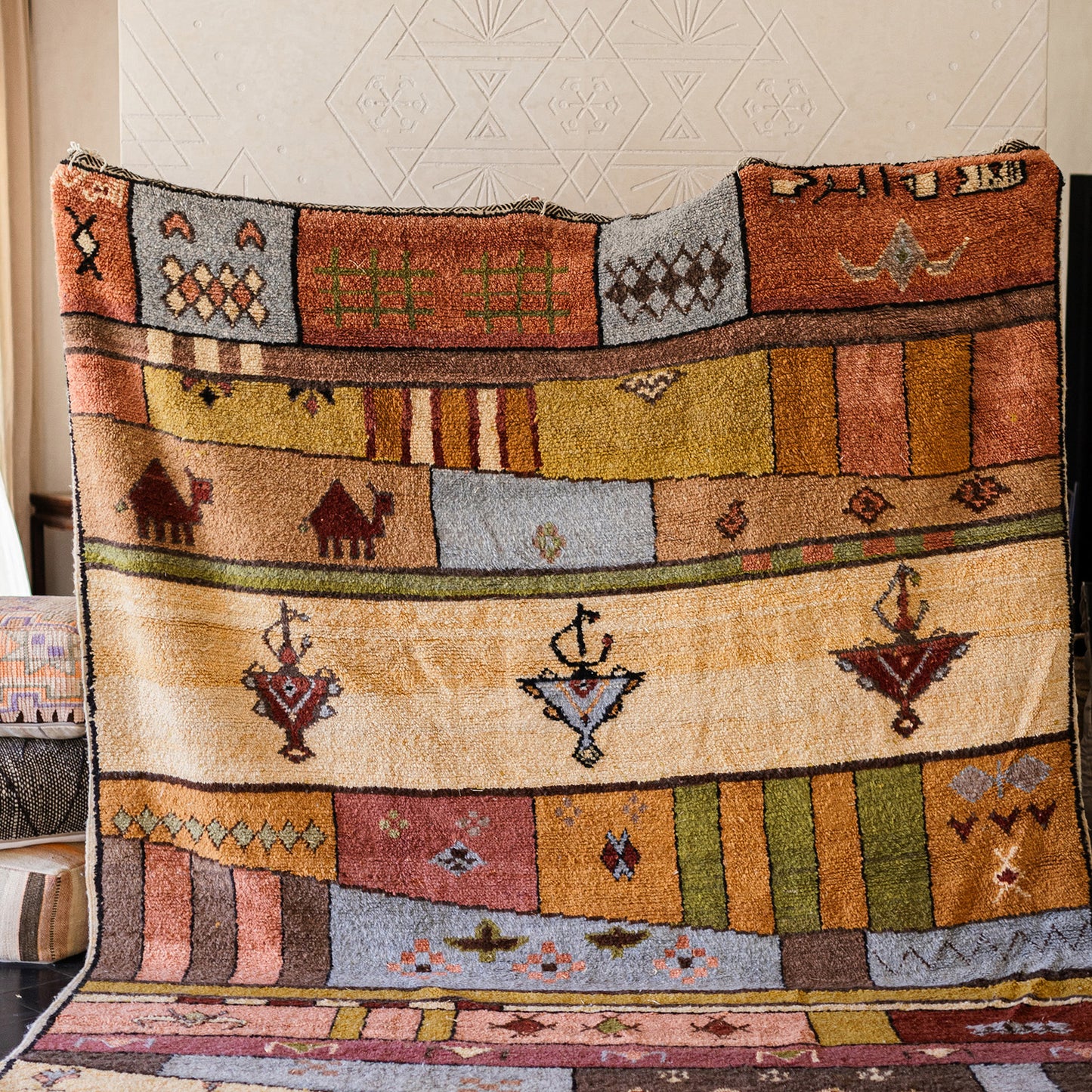 Large Azilal Rug – Handmade Moroccan Wool Carpet with Geometric Shapes and Berber Symbols