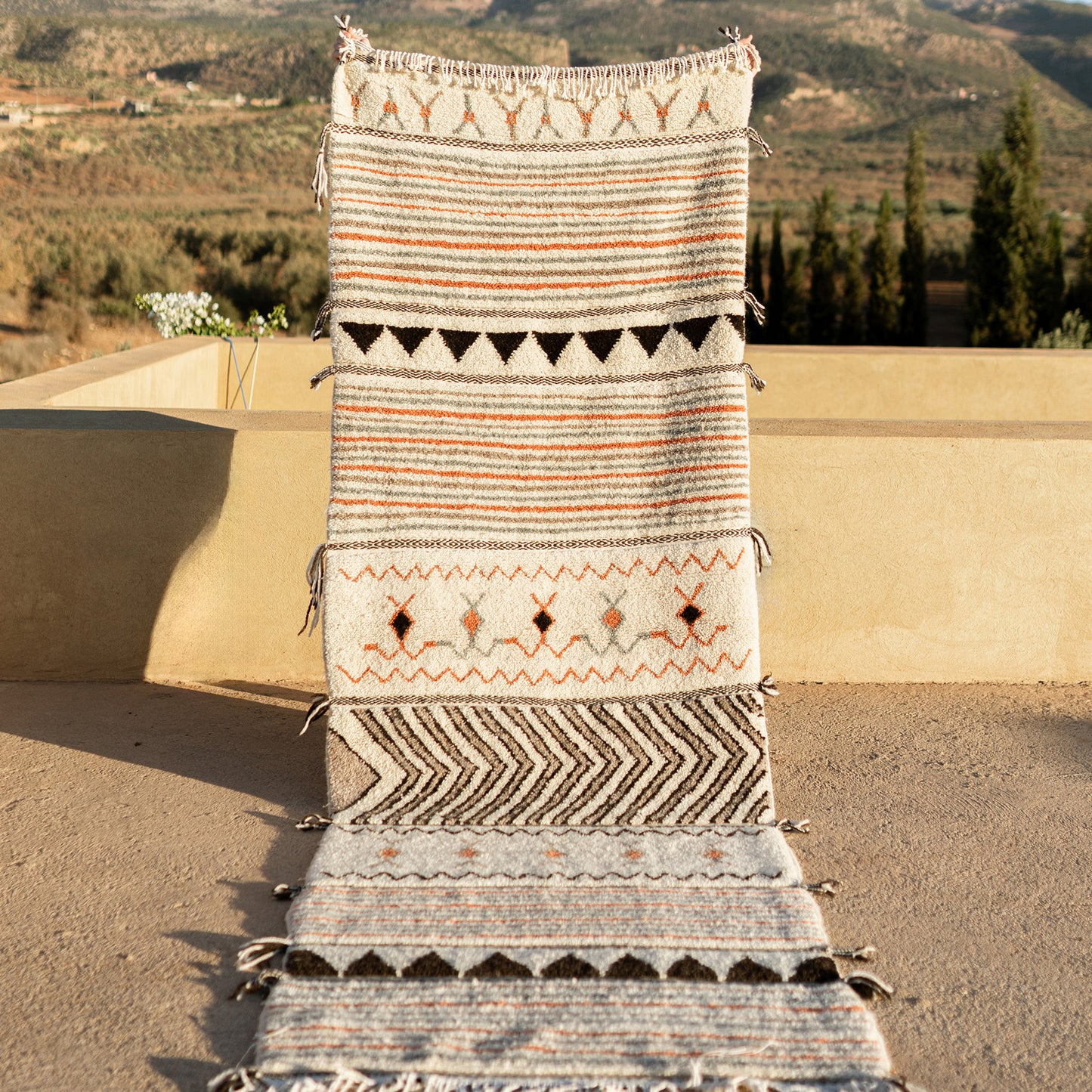 Colorful Azilal Runner Rug – Handmade Moroccan Wool Hallway Carpet with Berber Patterns