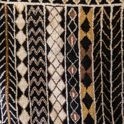 Azilal Rug – Handmade Moroccan Wool Carpet in Black, White, and Yellow Tones