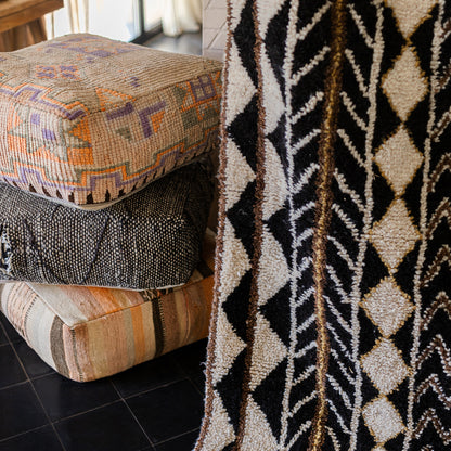 Azilal Rug – Handmade Moroccan Wool Carpet in Black, White, and Yellow Tones