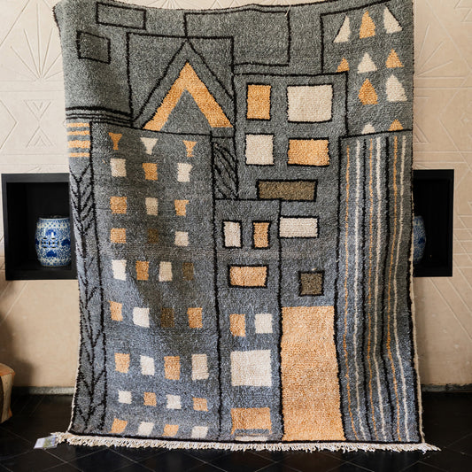 Grey Azilal Rug – Handmade Moroccan Wool Carpet in Bohemian Style