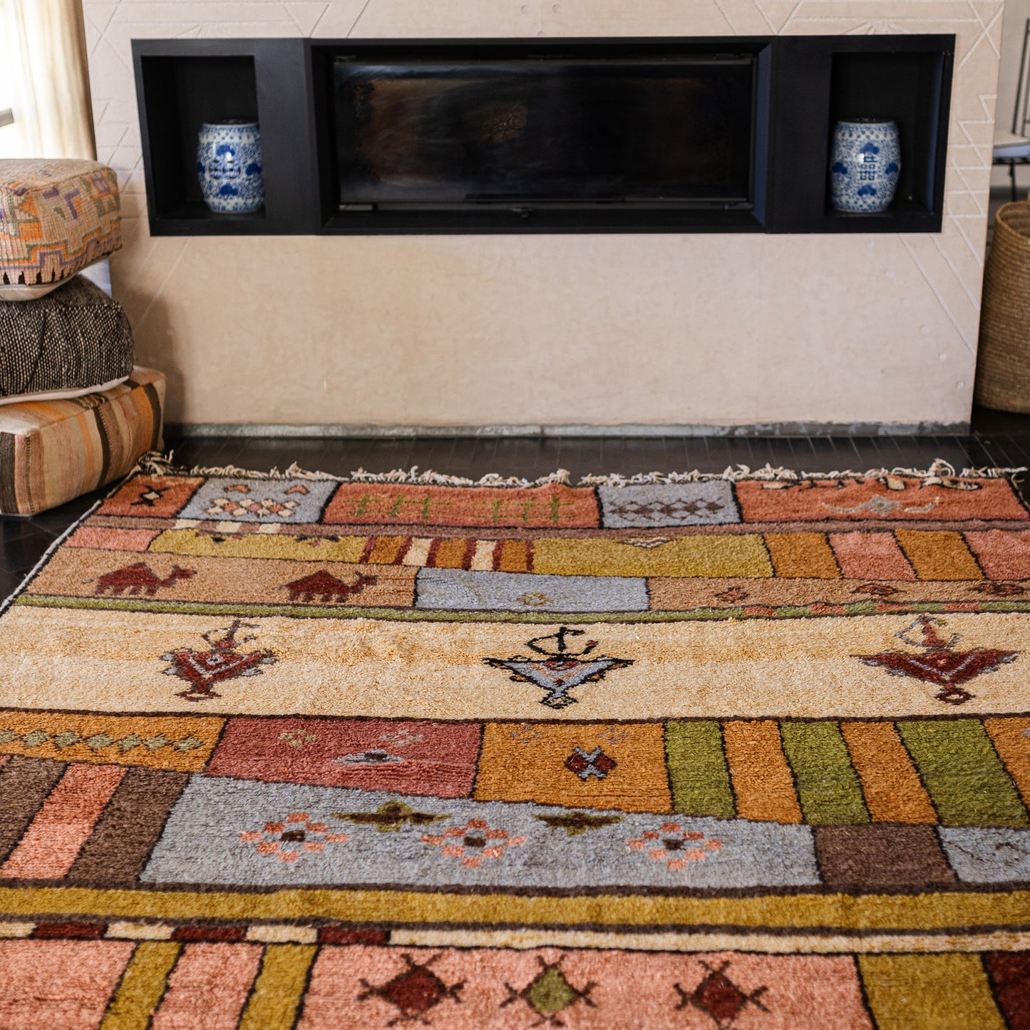 Large Azilal Rug – Handmade Moroccan Wool Carpet with Geometric Shapes and Berber Symbols