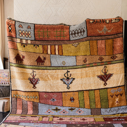 Large Azilal Rug – Handmade Moroccan Wool Carpet with Geometric Shapes and Berber Symbols