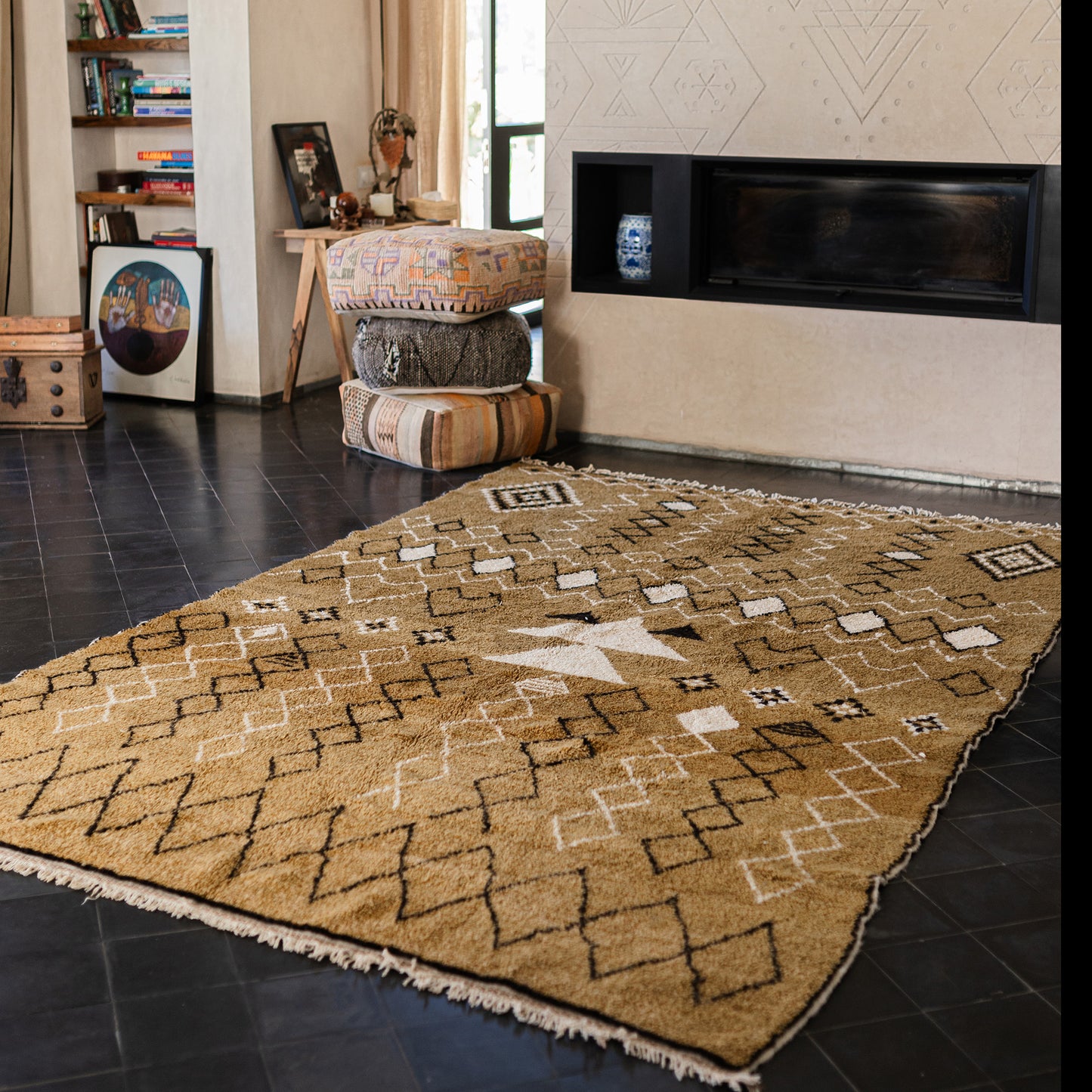 Yellow Azilal Rug – Handmade Moroccan Wool Carpet with Warm Bohemian Charm